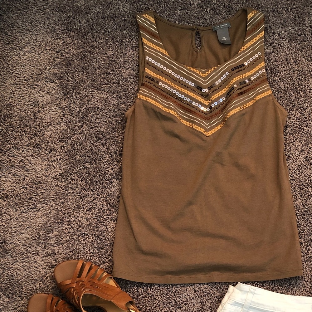 Loft Tan Sequin Tank Top